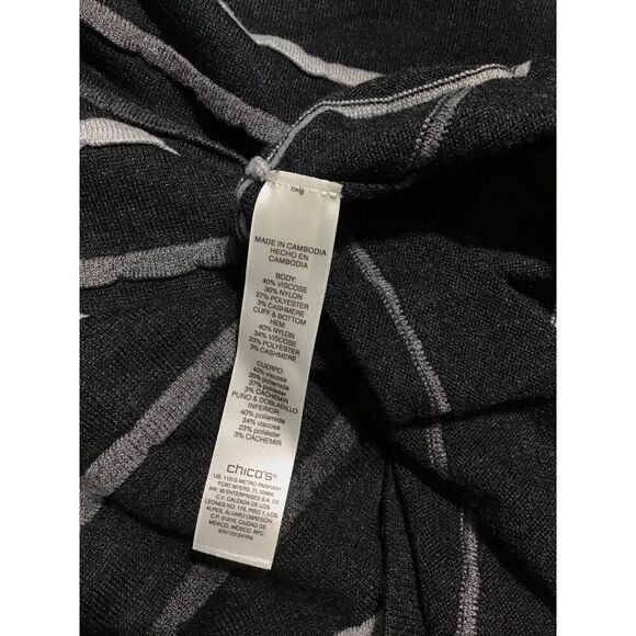 Chico's Gray Cashmere Striped Sweater, Size 12 - Picture 7 of 8